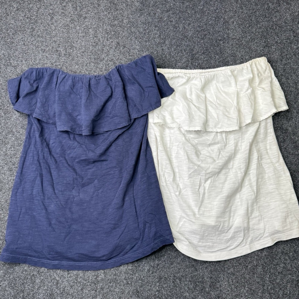 Lilly Pulitzer Ruffle Off Strapless Tops Lot 2 M Navy White Pima Cotton